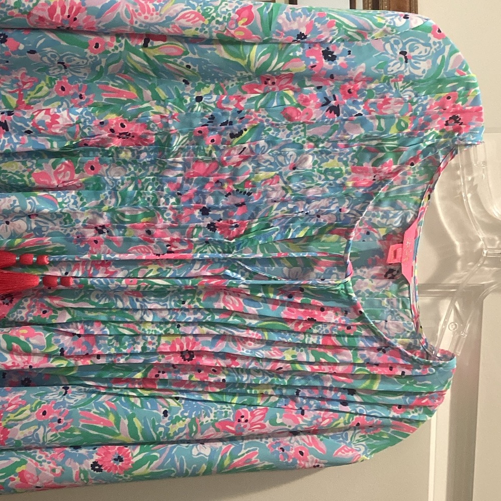 Lilly Pulitzer Aqua, Pink & Green Floral Sleeveless Top